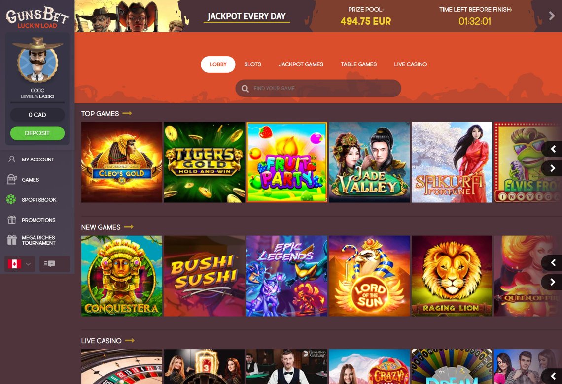 GunsBet Homepage 3 Desktop Device View 