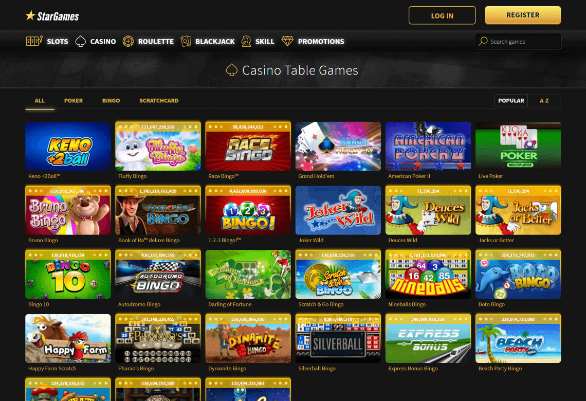 StarGames Homepage Desktop Device View