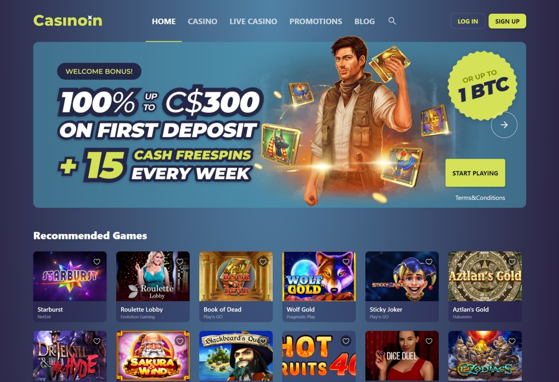 Casinoin Homepage Desktop Device View
