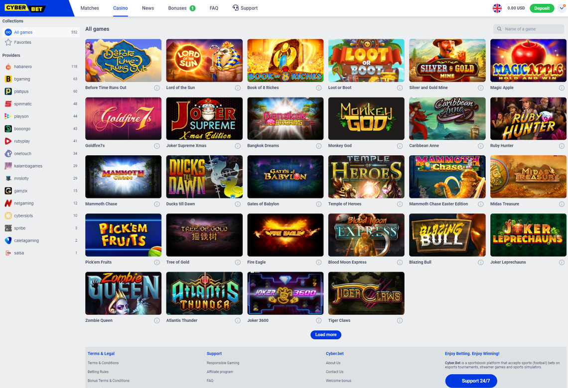 CyberBets Homepage Desktop Device View 