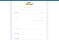 LuckyNugget Registration Form Desktop Device View