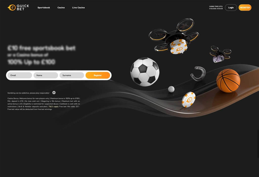 QuickBet Casino Homepage Desktop Device View