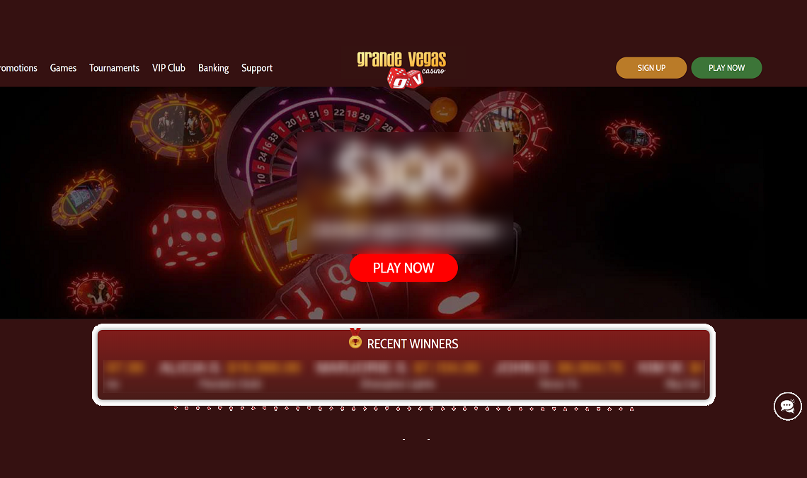 Grande Vegas homepage desktop view