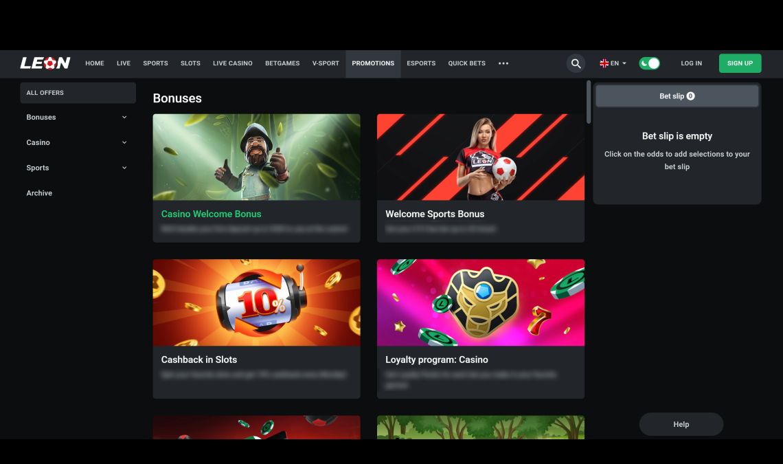 LeonBet Promotions Desktop  View