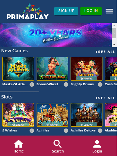 Primaplay casino mobile screenshot taken on 5/26/2023