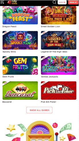ruby slots mobile casino screenshot taken on 11/15/2023